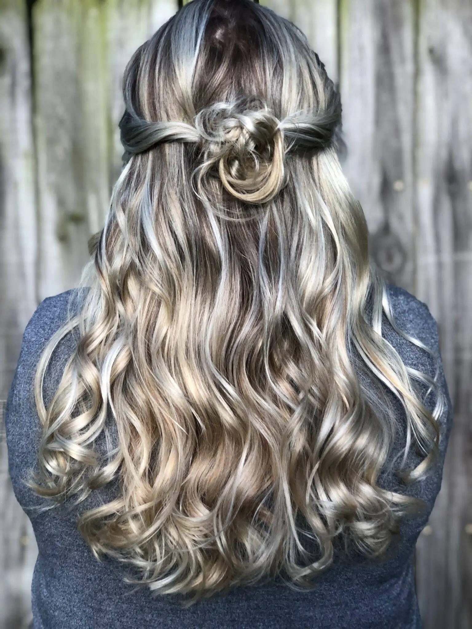 Blond Highlights Tied in back